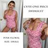 AI'MAGE Women's One Piece Swimsuits Square Neck Monokini Tummy Control Bathing Suit with Adjustable Ruffled Straps Swimwear Pink Floral XXL view 4