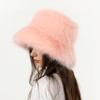 Auhoho Womens Warm Fuzzy Bucket Hat Fluffy Furry Faux Fur Hats Winter Plush Fisherman Fluffy Wide Brim Hats (Light Pink) view 3