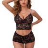 Lilosy Plus Size Sexy Women Floral Lace Pajamas Lingerie Set High Waist Sheer Sleepwear See Through Nightwear Cami Shorts Bra and Panty 2 Piece Black XX-Large view 1