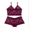 Lilosy Petite Sexy Women Floral Lace Pajamas Lingerie Set High Waist Sheer Sleepwear See Through Nightwear Cami Shorts Bra and Panty 2 Piece Wine Red X-Small view 4