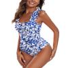 AI'MAGE Women's One Piece Swimsuits Square Neck Monokini Tummy Control Bathing Suit with Adjustable Ruffled Straps Swimwear Blue & White Porcelain Floral M view 1