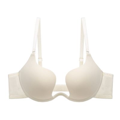 LUXRUB Womens Deep Plunge Bra Convertible Low Back Invisible Bralette Backless Deep U Cleavage Bra Soft Underwire Push Up Bra (Color : White, Size : D_85)