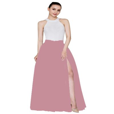 EllieHouse Split Long Floor Length Tulle Skirt for Prom Party Evening Dusty Pink XXL