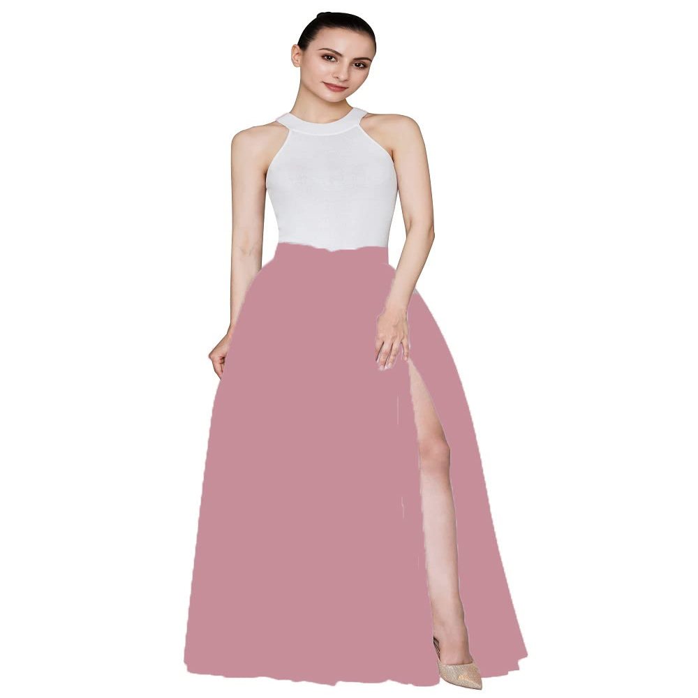 EllieHouse Split Long Floor Length Tulle Skirt for Prom Party Evening Dusty Pink XXL