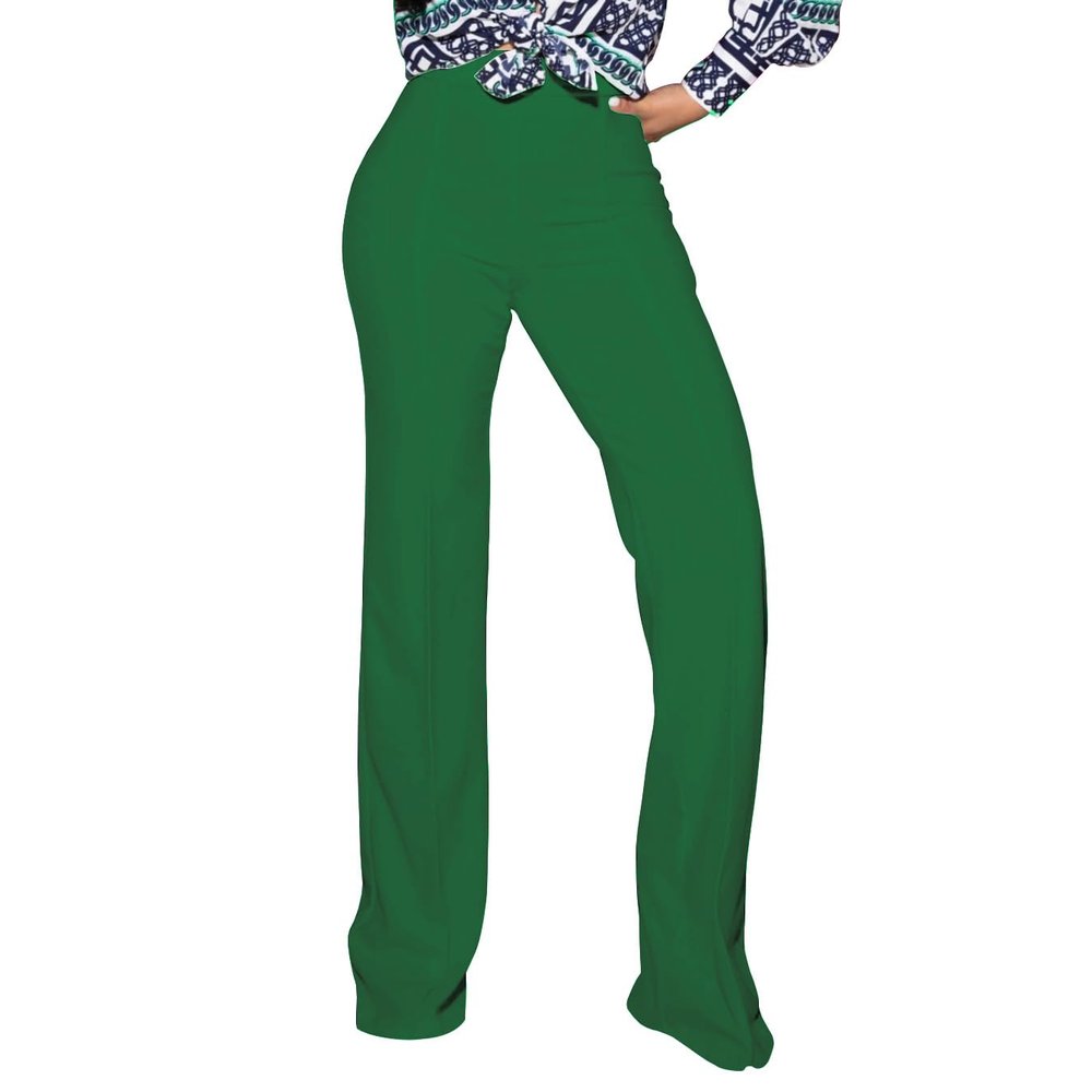 PINSV Women's High Waisted Stretchy Bootcut Pull On Dress Pants Casual Work Pants Green XXL