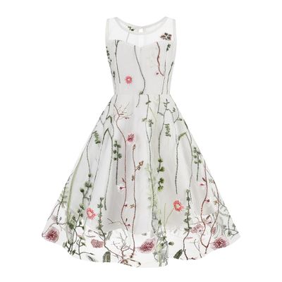 IDOPIP Embroidery Flower Girl Lace Dress for Kids Wedding Bridesmaid Party First Communion Dresses Little Princess Pageant Formal Birthday Gown Graduation Homecoming Dresses White - Mesh 5-6 Years