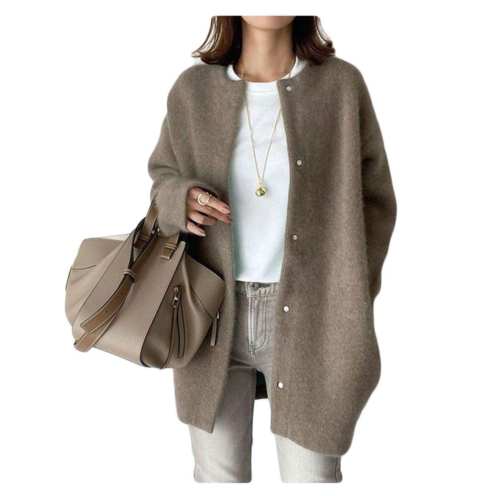 Dressnu Ladies coat jacket fall knit sweater thin loose type coffee knit one size