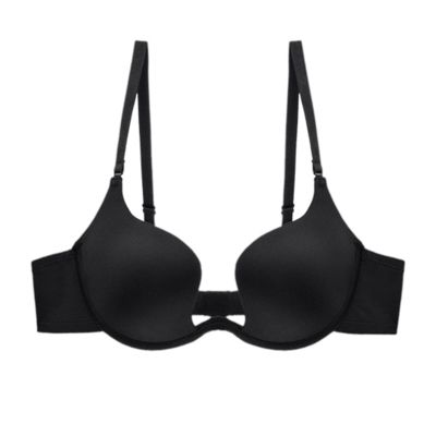 LUXRUB Womens Deep Plunge Bra Convertible Low Back Invisible Bralette Backless Deep U Cleavage Bra Soft Underwire Push Up Bra (Color : Black, Size : B_85)