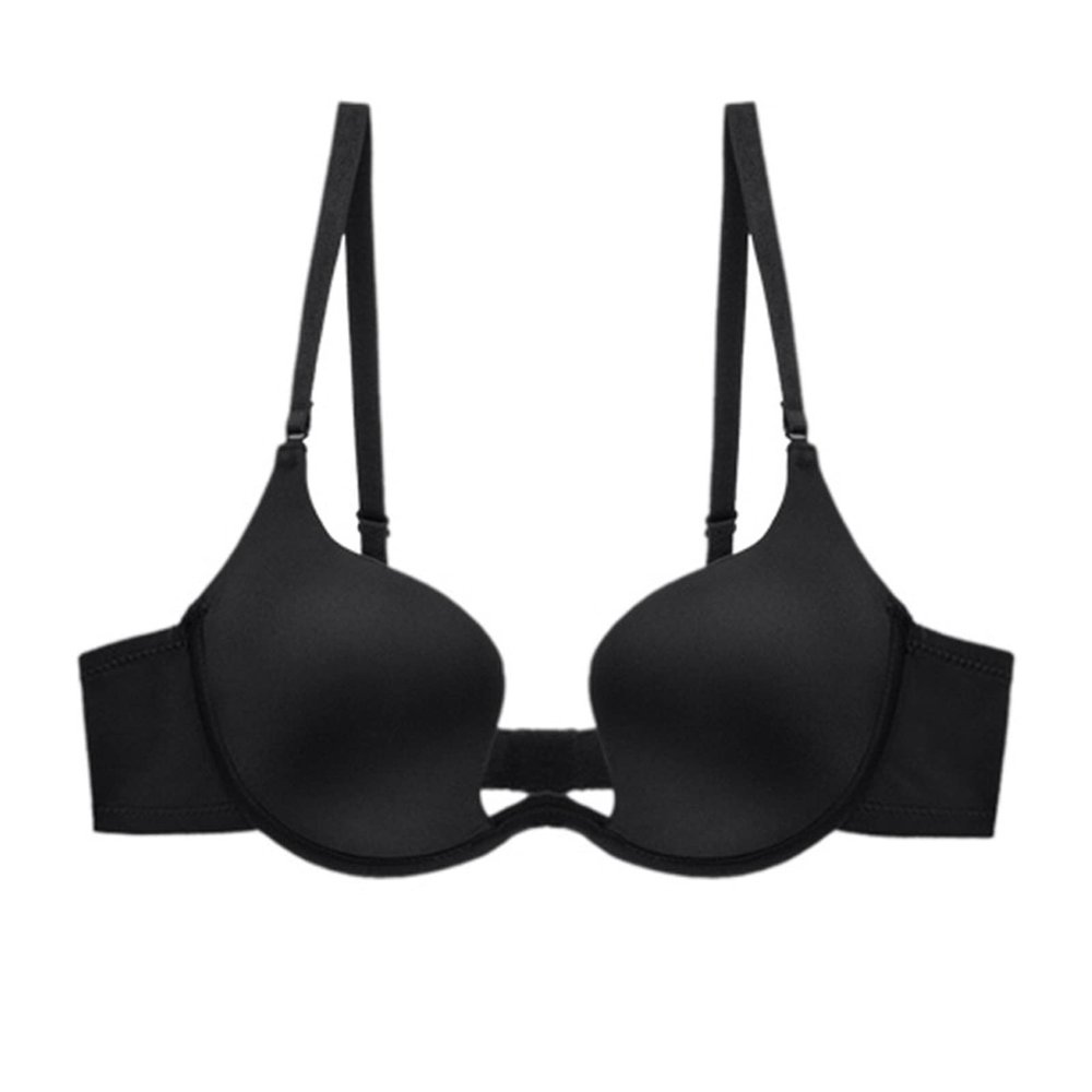 LUXRUB Womens Deep Plunge Bra Convertible Low Back Invisible Bralette Backless Deep U Cleavage Bra Soft Underwire Push Up Bra (Color : Black, Size : B_85)