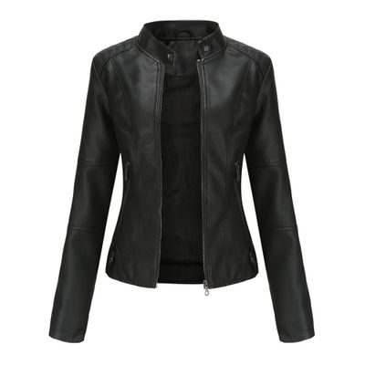 Dressnu Women's jacket leather jacket Slim biker suit short jacket Black XL