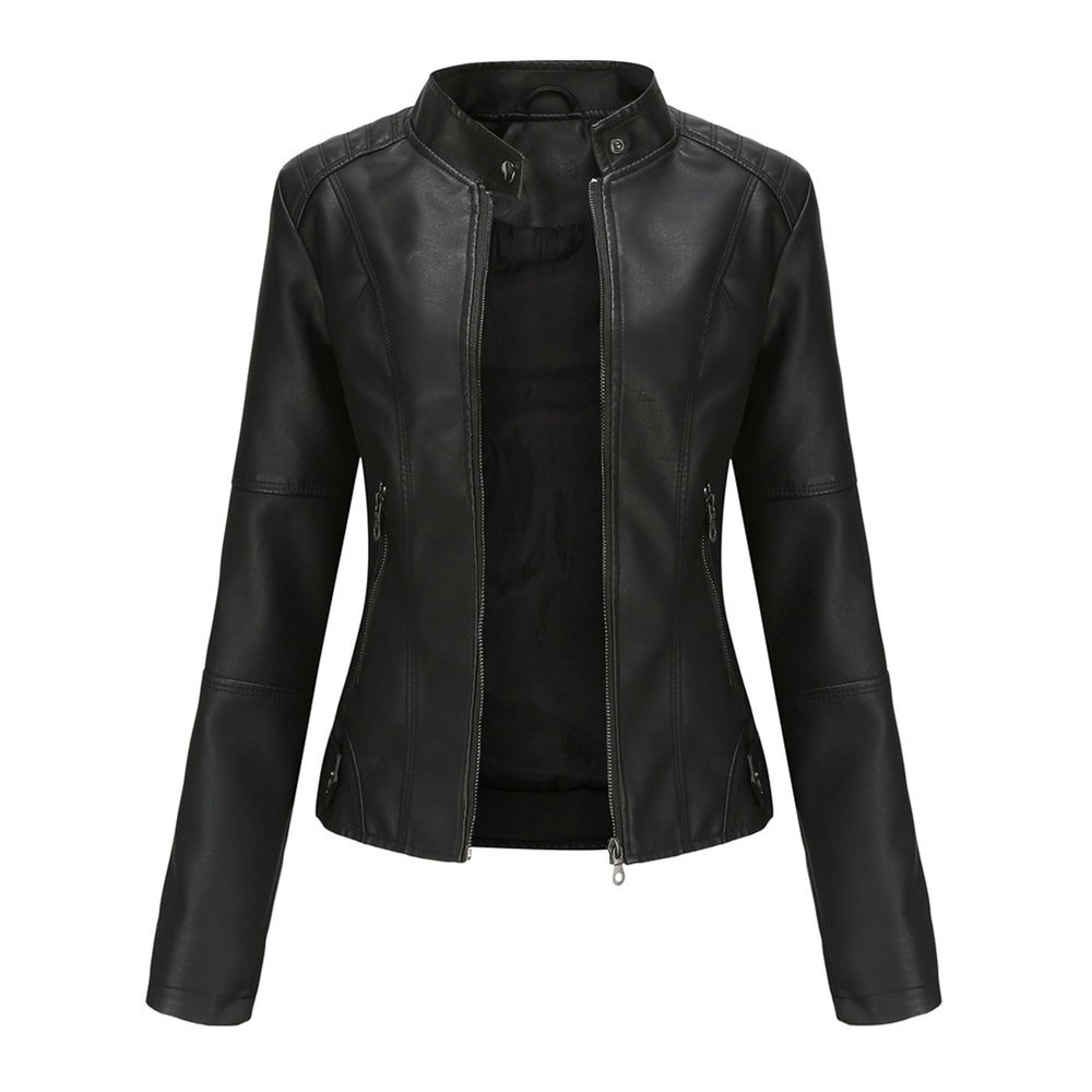 Dressnu Women's jacket leather jacket Slim biker suit short jacket Black XL
