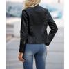 Dressnu Women's jacket leather jacket Slim biker suit short jacket Black XL view 4