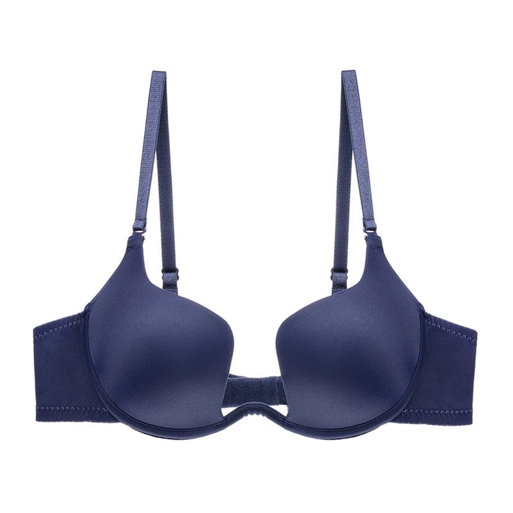 LUXRUB Womens Deep Plunge Bra Convertible Low Back Invisible Bralette Backless Deep U Cleavage Bra Soft Underwire Push Up Bra (Color : Blue, Size : C_70)