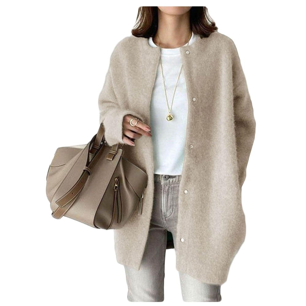 Dressnu Ladies coat jacket fall knit sweater thin loose type Apricot knit one size