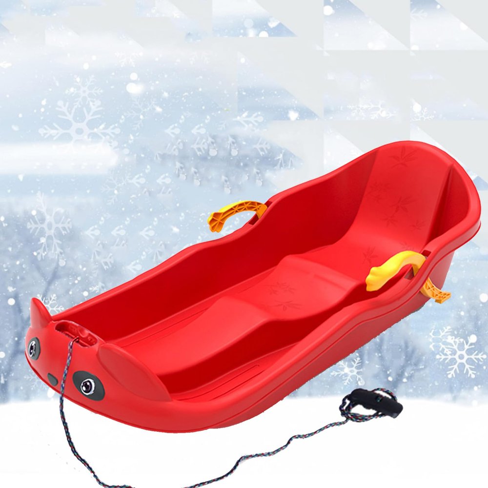 Plastic Snow Sled -Two-Handle Children's Sledges, Two-Person, Two-Seater Thickened Sledges, Frost-Resistant and Wear-Resistant Sledges, Sledges with Pull Ropes