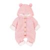 Newborn Baby Jumpsuit Autumn Winter Solid Color Cartoon Buckle Up Knitted Snowsuit Infant Hooded (Pink, 0-3 Months) view 1