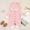 Newborn Baby Jumpsuit Autumn Winter Solid Color Cartoon Buckle Up Knitted Snowsuit Infant Hooded (Pink, 0-3 Months) view 3