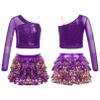 Agoky Kids Girls Shiny Sequins Jazz Hip Hop Dance Outfits Modern Dancing Costumes Performance Dancewear 6-16 Years Purple C 12 Years view 1