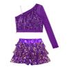 Agoky Kids Girls Shiny Sequins Jazz Hip Hop Dance Outfits Modern Dancing Costumes Performance Dancewear 6-16 Years Purple C 12 Years view 3