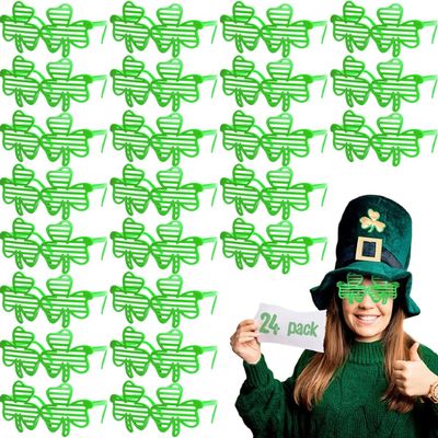 24 Pack St. Patricks Day Shamrock Shutter Glasses, Shamrock Four Leaf Clover Plastic Shutter Shades Glasses Sunglasses for St. Patrick's Day Party Favors, Photo Booth Props, Costume Accessories
