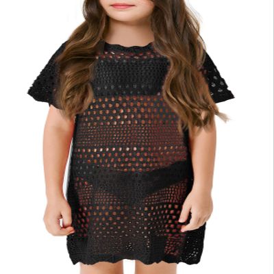 Batermoon Girls Swim Cover Up Crochet Bathing Suit Cover Ups Short Sleeve Summer Beach Dress 5-14 Years