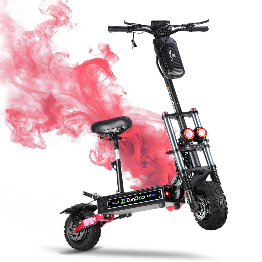 ZonDoo ZO03 Plus Electric Scooter Adults, 55 MPH Top Speed 6000W Dual Motors, 60 Miles Long Range, Dual Oil Hydraulic Suspensions & Brakes, All Terrain Off Road Tires E Scooter with Seat & Damper