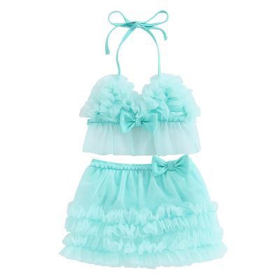 Yccutest Infant Baby Girl Flower Swimsuit 3Pcs Halter Triangle Tops Ruffle Bottoms Sun Hat Bikini Set Bathing Suit Swimwear (E-Blue,12-18 Months)