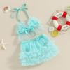 Yccutest Infant Baby Girl Flower Swimsuit 3Pcs Halter Triangle Tops Ruffle Bottoms Sun Hat Bikini Set Bathing Suit Swimwear (E-Blue,12-18 Months) view 2