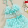 Yccutest Infant Baby Girl Flower Swimsuit 3Pcs Halter Triangle Tops Ruffle Bottoms Sun Hat Bikini Set Bathing Suit Swimwear (E-Blue,12-18 Months) view 4