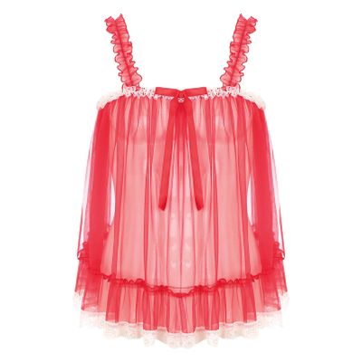 Fldy Mens Sissy Bra Undershirt Floral Lace Ruffled Bralette Crop Top Sheer Mesh Tank Top Lingerie Red A Medium