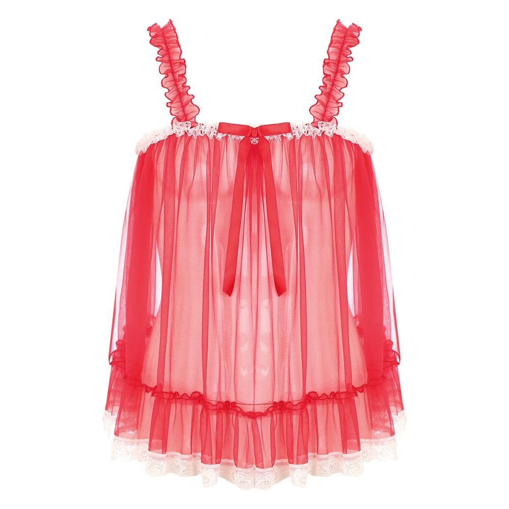 Fldy Mens Sissy Bra Undershirt Floral Lace Ruffled Bralette Crop Top Sheer Mesh Tank Top Lingerie Red A Medium