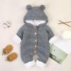 Newborn Baby Jumpsuit Autumn Winter Solid Color Cartoon Buckle Up Knitted Snowsuit Infant Hooded (Grey, 18-24 Months) view 3