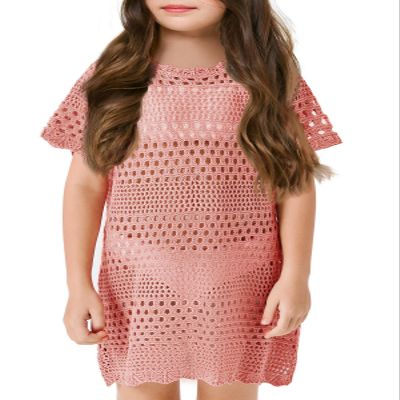 Batermoon Girls Swim Cover Up Crochet Bathing Suit Cover Ups Short Sleeve Summer Beach Dress 5-14 Years