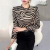 Freaswind Dralon Crew Neck Tops for Women Autumn Winter Thickened Thermal Underwear Inner Warm Printed Long-Sleeved Shirt (US, Alpha, XX-Large, Regular, Regular, Zebra Print) view 2