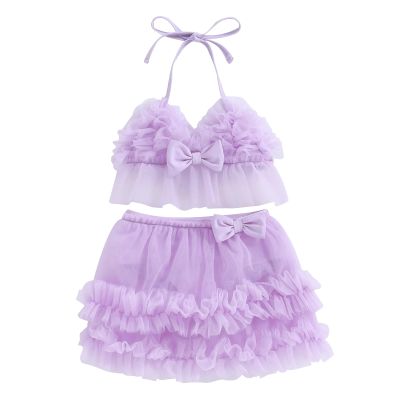 Yccutest Infant Baby Girl Flower Swimsuit 3Pcs Halter Triangle Tops Ruffle Bottoms Sun Hat Bikini Set Bathing Suit Swimwear (E-Purple,12-18 Months)