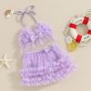 Yccutest Infant Baby Girl Flower Swimsuit 3Pcs Halter Triangle Tops Ruffle Bottoms Sun Hat Bikini Set Bathing Suit Swimwear (E-Purple,12-18 Months) view 3