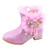 JEUROT Girls Dress Cowgirl Boots Side Zipper Mid Calf Boots Princess Glitter Boots Kids Party Low Heel Mesh Top Cowboy Boots view 1