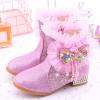 JEUROT Girls Dress Cowgirl Boots Side Zipper Mid Calf Boots Princess Glitter Boots Kids Party Low Heel Mesh Top Cowboy Boots view 4