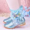 JEUROT Girls Dress Cowgirl Boots Side Zipper Mid Calf Boots Princess Glitter Boots Kids Party Low Heel Mesh Top Cowboy Boots view 3