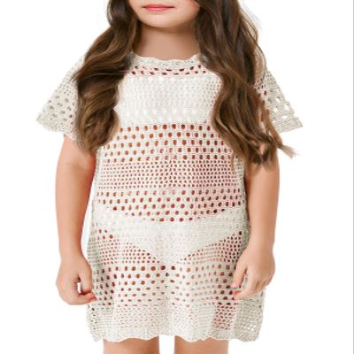 Batermoon Girls Swim Cover Up Crochet Bathing Suit Cover Ups Short Sleeve Summer Beach Dress 5-14 Years