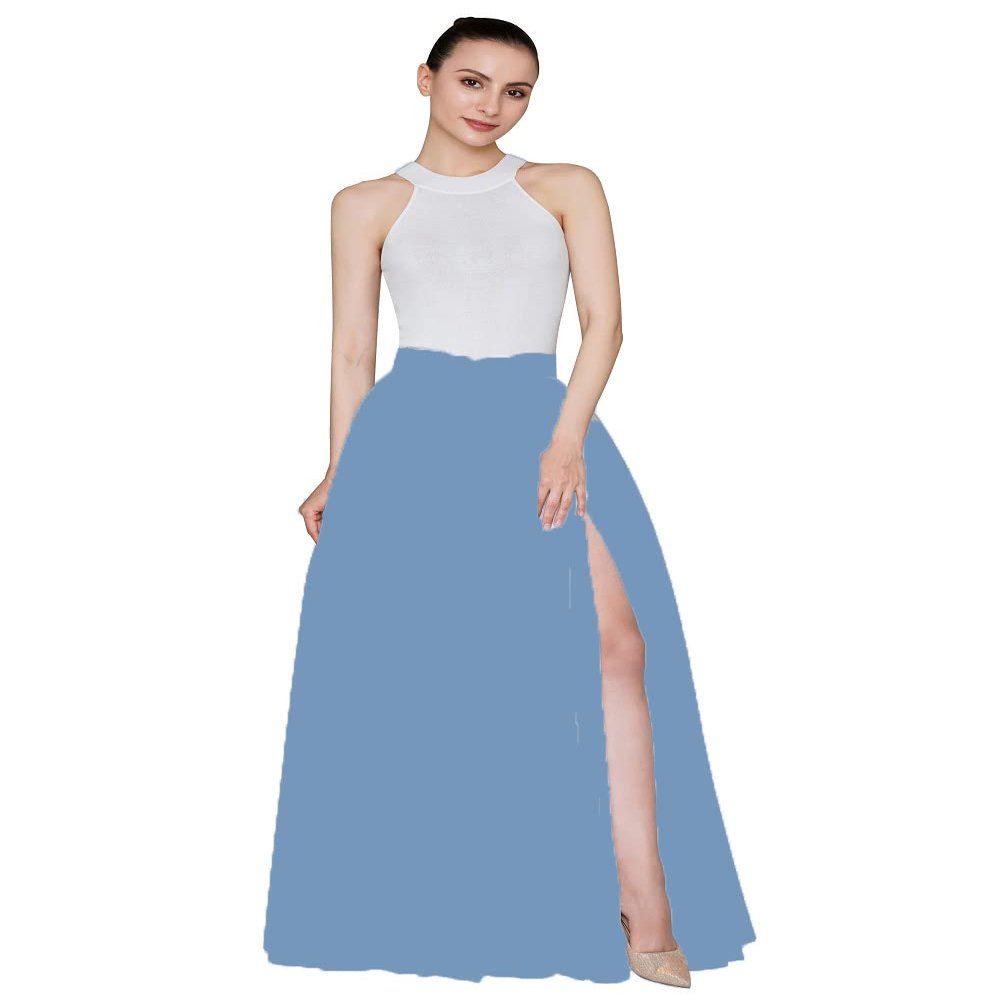 EllieHouse Split Long Floor Length Tulle Skirt for Prom Party Evening Dusty Blue M