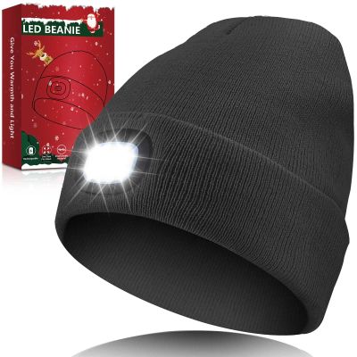 Biuonk Unisex LED Beanie Hat with Light, Christmas Stocking Stuffers Gifts for Men, White Elephant Gifts for Adults Men Husband