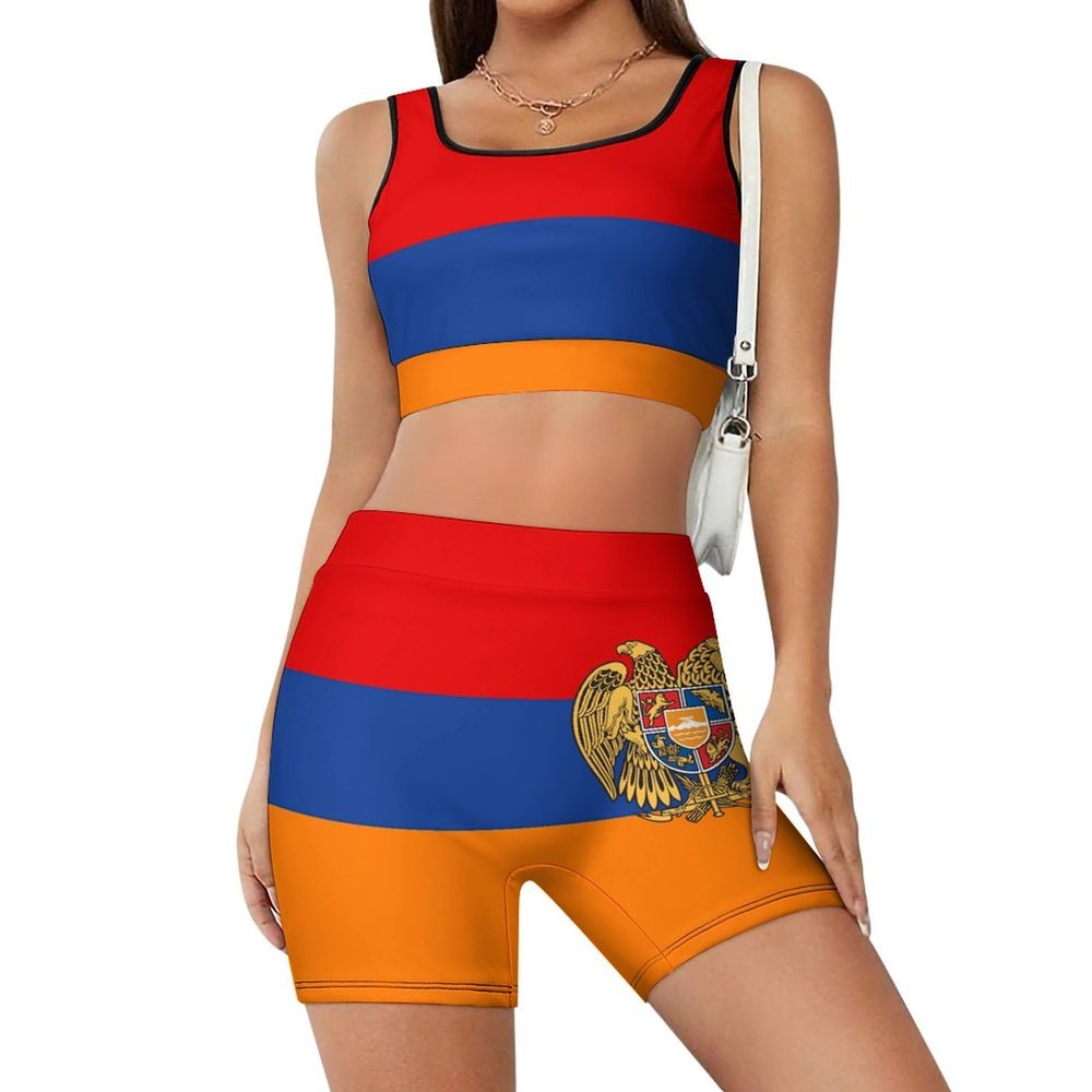 Armenian Flag Women's Yoga Outfit, 2 -piece Shock -proof Sagging Fitness/running/yoga/vest Bra, Sports Set S