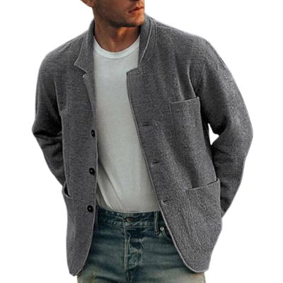 ZYXTIM Men's Shawl Collar Cardigans Wool Blend Button Down Notched V Neck Casual Sweater Blazer with Pockets Plus Size Comfy Dark Gray