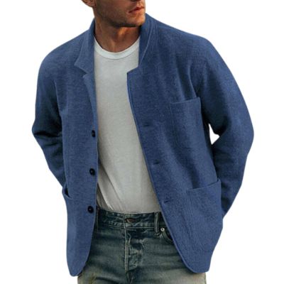 ZYXTIM Men's Shawl Collar Cardigans Wool Blend Button Down Notched V Neck Casual Sweater Blazer with Pockets Plus Size Comfy Navy