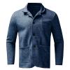 ZYXTIM Men's Shawl Collar Cardigans Wool Blend Button Down Notched V Neck Casual Sweater Blazer with Pockets Plus Size Comfy Navy view 3