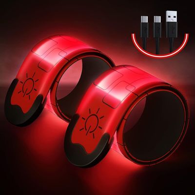 2 Pcs LED Luminous Armband, Rechargeable Running Bracelet, High Visibility Reflective Belt Wristbands for Night Cycling Walking Joggers Running Gear.(Red)