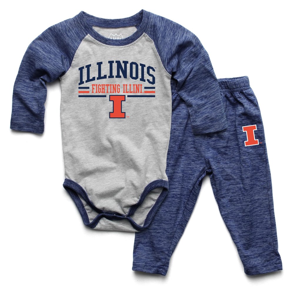 Wes and Willy Baby Sports Fan Illinois Fighting Illini One Piece and Pant Set 6M