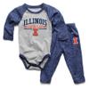 Wes and Willy Baby Sports Fan Illinois Fighting Illini One Piece and Pant Set 6M view 1