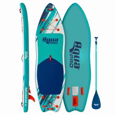 Aqua PRO Halcyon Adventure 11' Inflatable Stand-Up Paddleboard iSUP, Scalloped Wide Stable Design with Non-Slip EVA Deck, Includes Paddle, Ankle Leash, Pump and Carry/Storage Bag
